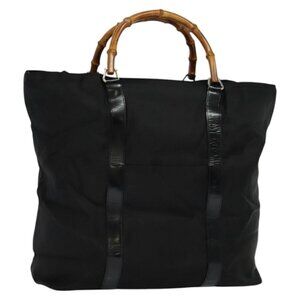 GUCCI Bamboo Hand Bag Nylon Black 002 2854 0412 5 Auth EC436